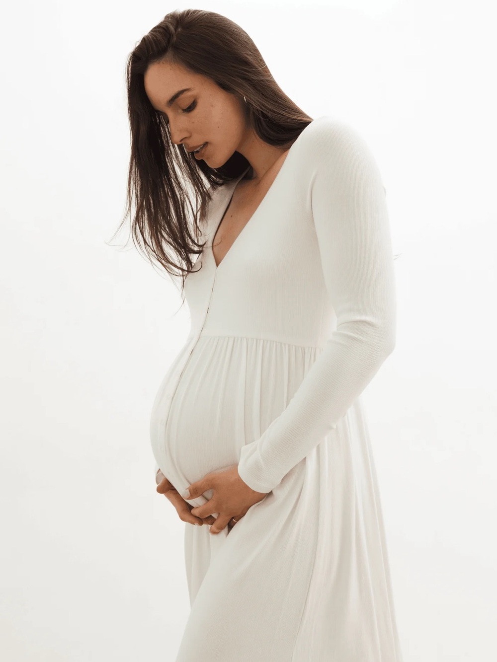 Hatch White Maternity softest ribbed nursing dress 0 xs